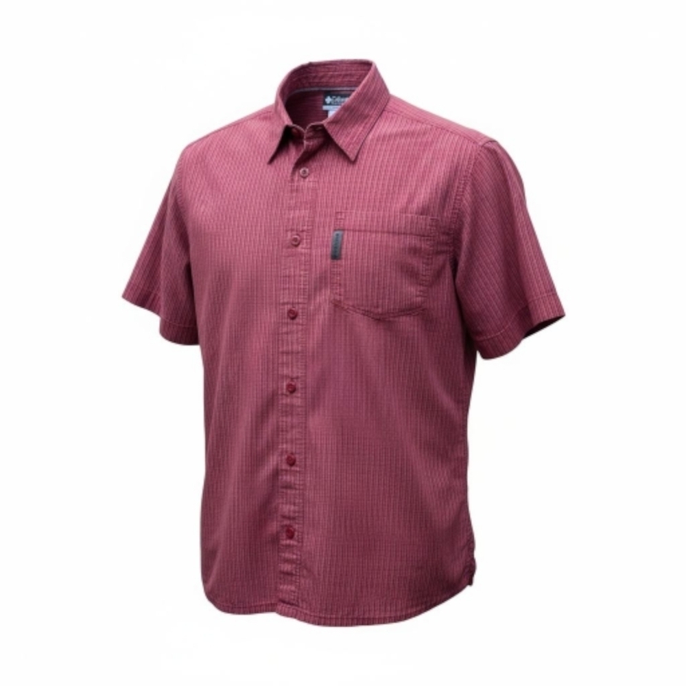 Columbia Men's Red Striped Button Up Short Sleeve Shirt Size Small